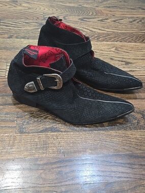 Jeffrey West Muse Morte Buckle Boots Black Suede Pointed Toe Size 7